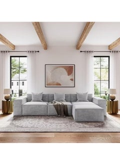Poppins Home Modular L-Shaped Sofa with Chaise, Track Arms, and Deep Seating Comfort (Grey)  - Image 1