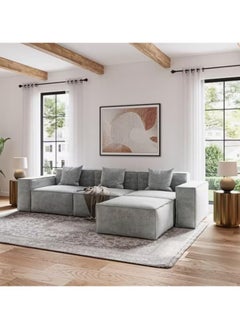 Poppins Home Modular L-Shaped Sofa with Chaise, Track Arms, and Deep Seating Comfort (Grey)  - Image 4