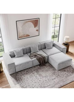 Poppins Home Modular L-Shaped Sofa with Chaise, Track Arms, and Deep Seating Comfort (Grey)  - Image 3