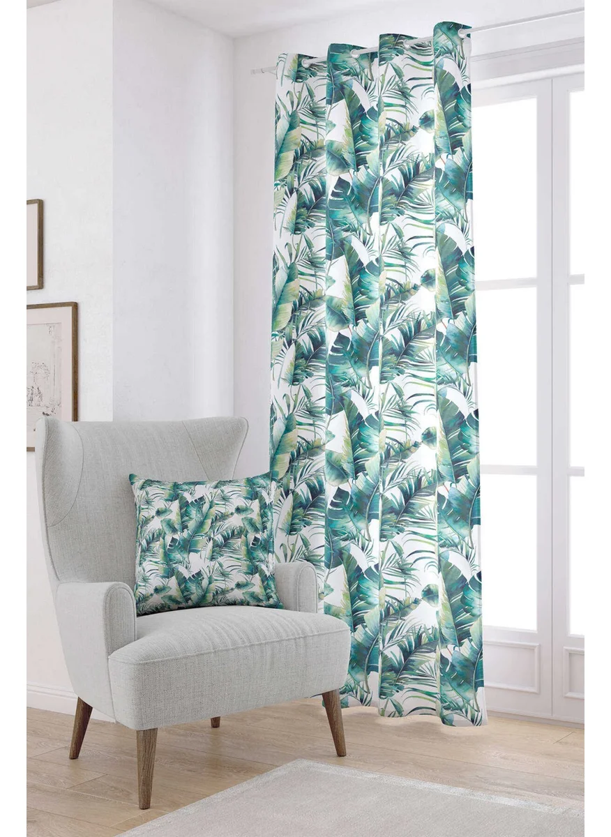 Cango Home Green and White Leaf Patterned Digital Printed Curtain OTYK728-PR