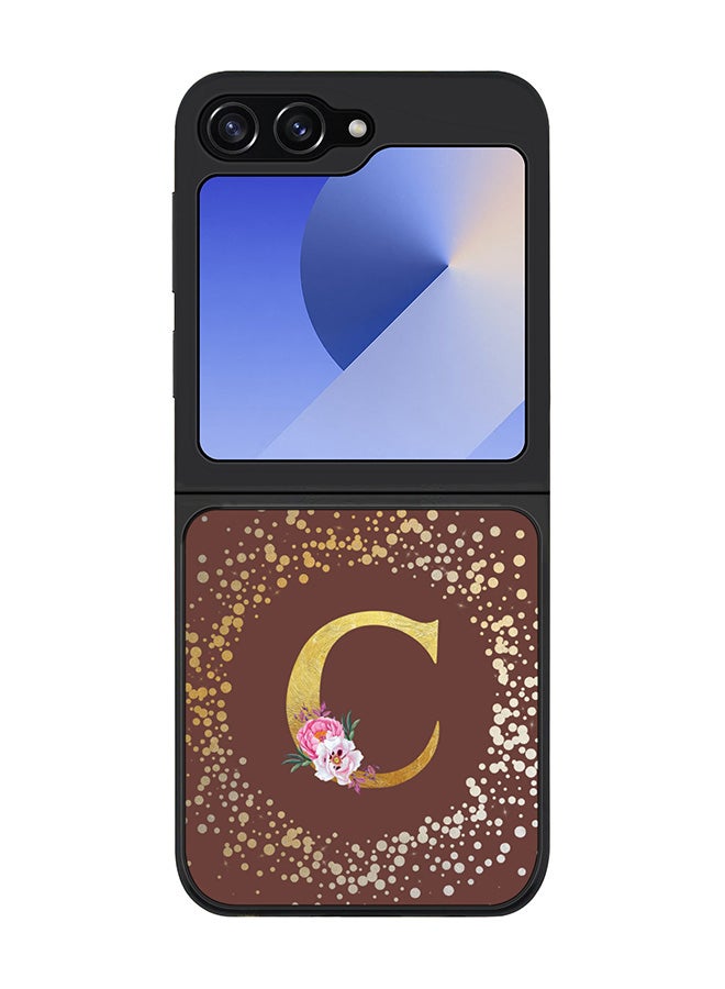 Stylizedd Rugged Black edge case for Samsung Galaxy Z Flip6, Slim fit Case Flexible Cover - Custom Monogram Initial Letter Floral Pattern Alphabet - C (Brown ) - Image 1