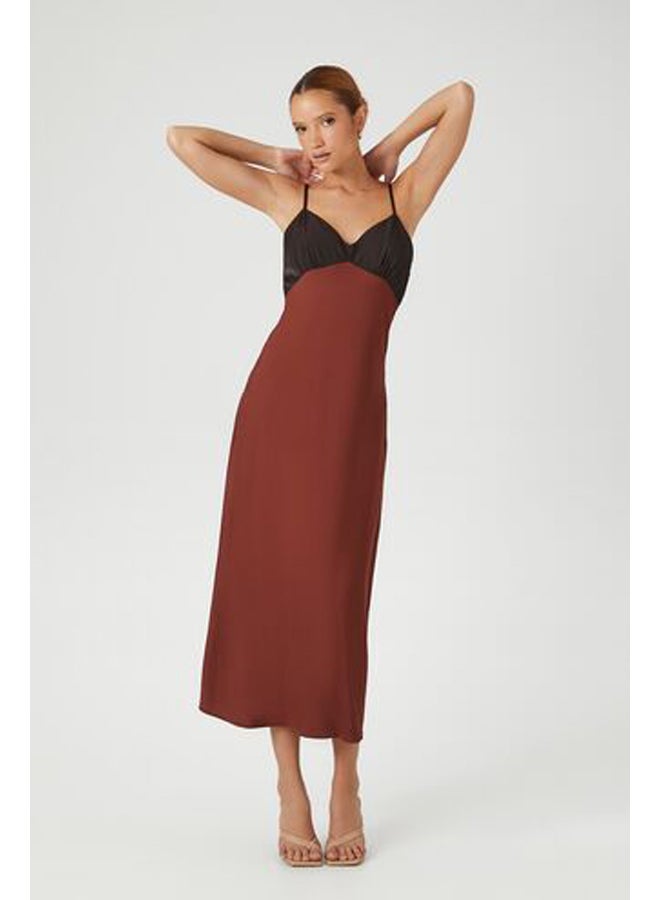 FOREVER 21 Colorblock Satin Maxi Slip Dress - Image 4