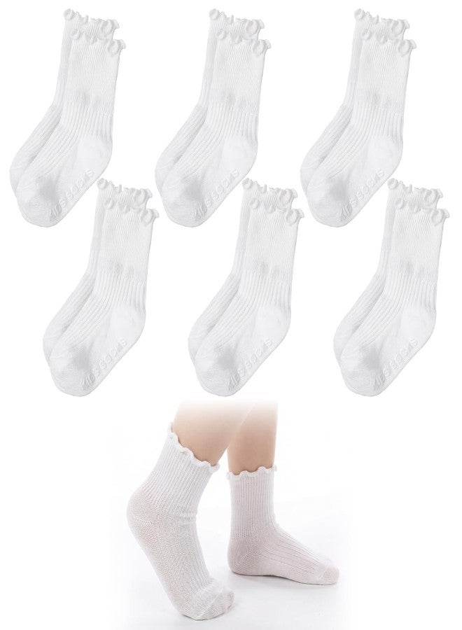 HaiFafafaing Baby Girls Socks White 6-12 Months Non Slip Ruffle Baby Socks For Girls Cotton Toddler Ruffle Sock with Grips For Girl Dress 6 Pairs - Image 1