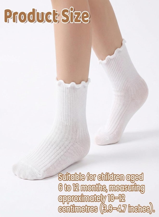 HaiFafafaing Baby Girls Socks White 6-12 Months Non Slip Ruffle Baby Socks For Girls Cotton Toddler Ruffle Sock with Grips For Girl Dress 6 Pairs - Image 2