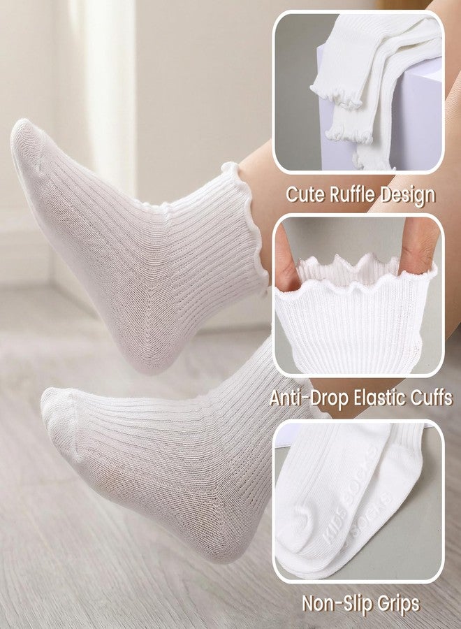 HaiFafafaing Baby Girls Socks White 6-12 Months Non Slip Ruffle Baby Socks For Girls Cotton Toddler Ruffle Sock with Grips For Girl Dress 6 Pairs - Image 3