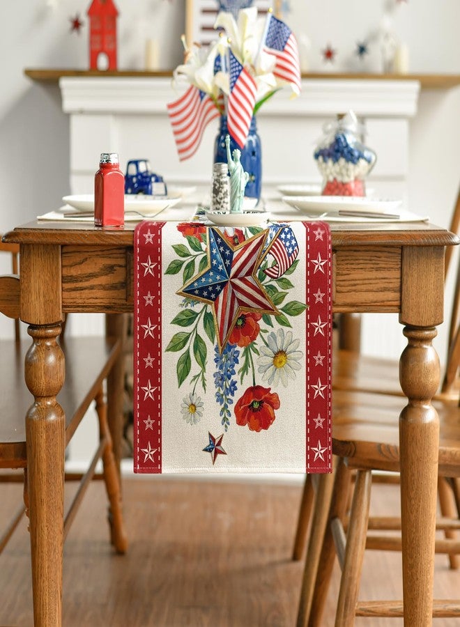 Artoid Mode American Flag Stars Flowers 210 GSM 4th of July Table Runner, Memorial Day Kitchen Dining Table Decoration for Home Party Decor 13x60 Inch - Image 2