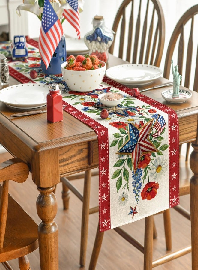 Artoid Mode American Flag Stars Flowers 210 GSM 4th of July Table Runner, Memorial Day Kitchen Dining Table Decoration for Home Party Decor 13x60 Inch - Image 4