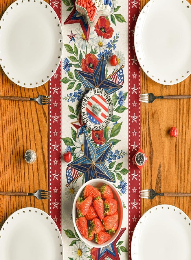Artoid Mode American Flag Stars Flowers 210 GSM 4th of July Table Runner, Memorial Day Kitchen Dining Table Decoration for Home Party Decor 13x60 Inch - Image 3