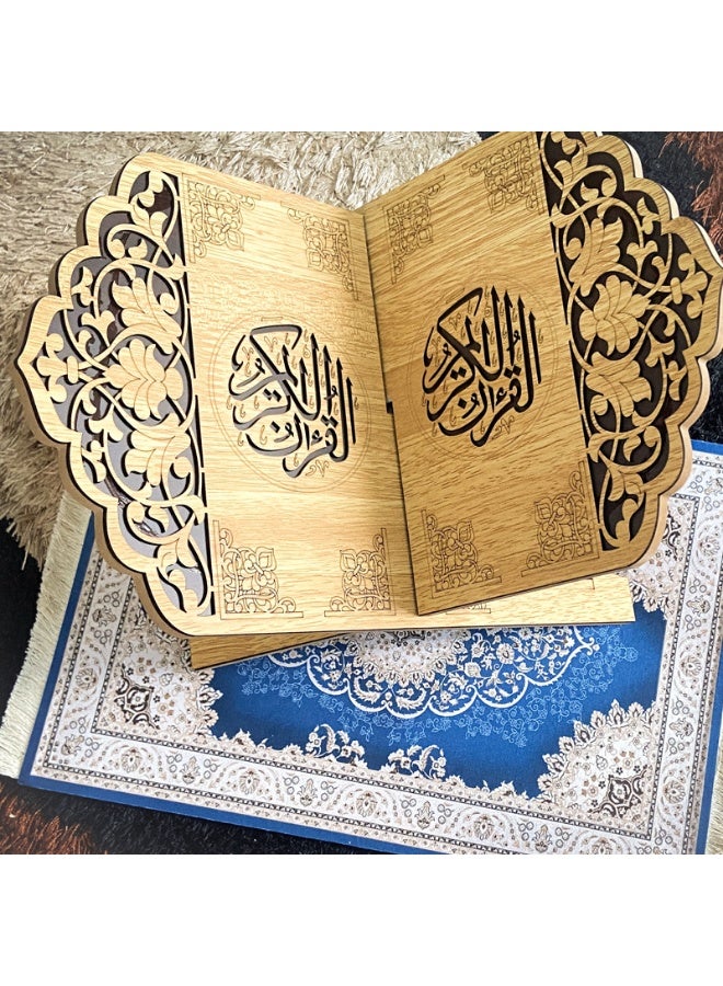 زيرا حامل قرآن خشبي قابل للطي بتصميم زهري مفرغ بالليزر وزخارف عربية، 37 × 23 سم - Image 5