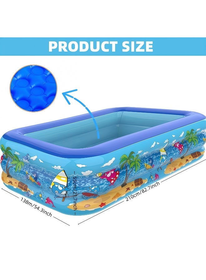 أَليفينجهوم مسبح  قابل للنفخ مع مضخة هواء للأطفال والكبار، ٢١٠ × ١٣٨ × ٥٥ سم، حوض سباحة مستعمل عائلي مستطيل مصنوع من PVC سميك مقوى للاستخدام في الخارج والحديقة والفناء الخلفي وحفلات الصيف. - Image 2