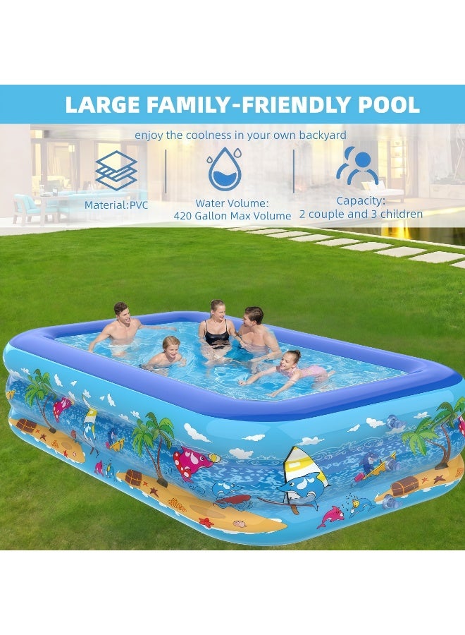 أَليفينجهوم مسبح  قابل للنفخ مع مضخة هواء للأطفال والكبار، ٢١٠ × ١٣٨ × ٥٥ سم، حوض سباحة مستعمل عائلي مستطيل مصنوع من PVC سميك مقوى للاستخدام في الخارج والحديقة والفناء الخلفي وحفلات الصيف. - Image 3