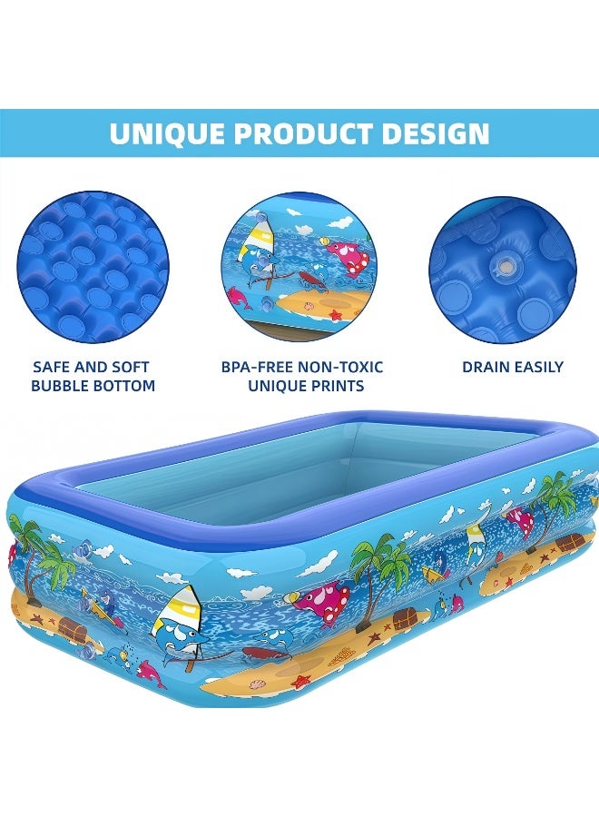 أَليفينجهوم مسبح  قابل للنفخ مع مضخة هواء للأطفال والكبار، ٢١٠ × ١٣٨ × ٥٥ سم، حوض سباحة مستعمل عائلي مستطيل مصنوع من PVC سميك مقوى للاستخدام في الخارج والحديقة والفناء الخلفي وحفلات الصيف. - Image 4