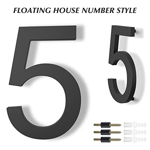 DEWEL 8 inch Floating Large House Numbers for Outside, Black Modern House Address Numbers Decor for 911 Visibility Signage with Nail Kits (House Number 5) - Image 3