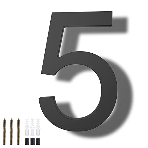 DEWEL 8 inch Floating Large House Numbers for Outside, Black Modern House Address Numbers Decor for 911 Visibility Signage with Nail Kits (House Number 5) - Image 1