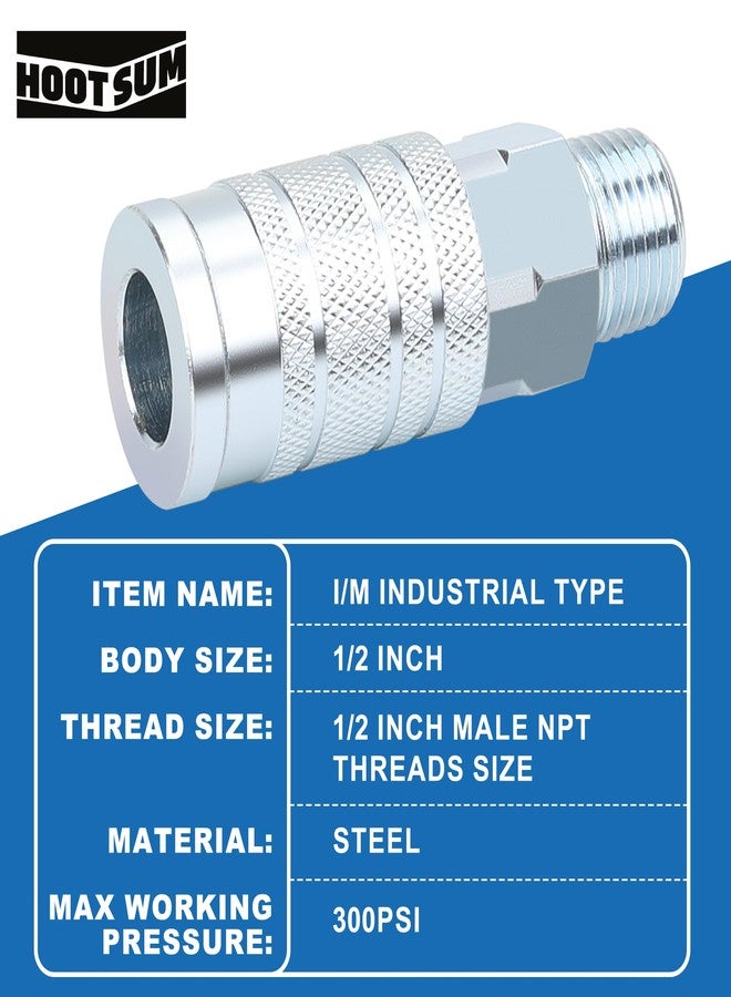 HOOTSUM 3PCS 1/2 Inch Air Hose Fittings Kit, High Flow 1PC I/M Industrial Type Coupler with 1/2’’ MNPT, 2PCS Coupler with 1/2’’ NPT - Image 2