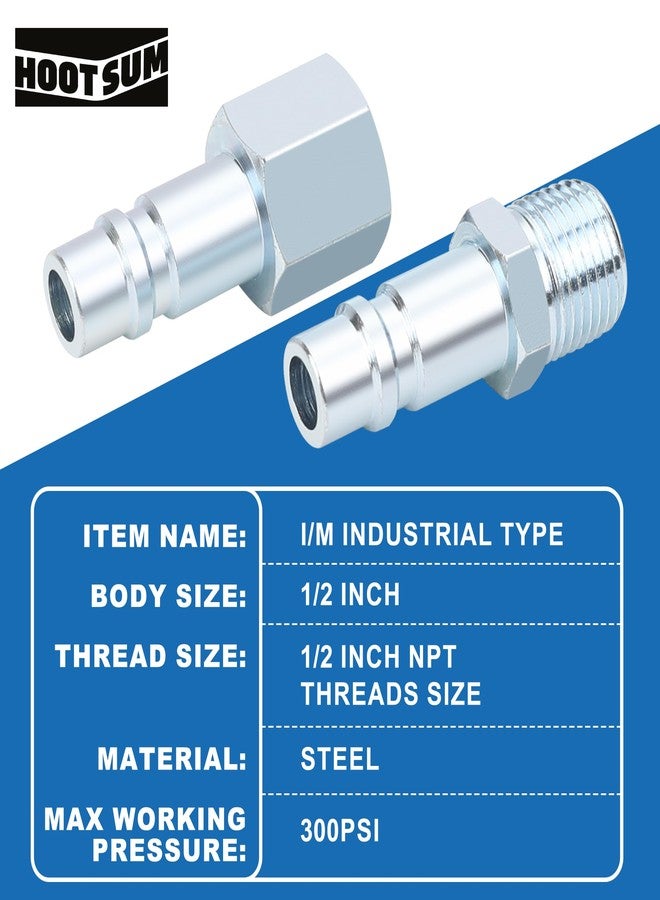HOOTSUM 3PCS 1/2 Inch Air Hose Fittings Kit, High Flow 1PC I/M Industrial Type Coupler with 1/2’’ MNPT, 2PCS Coupler with 1/2’’ NPT - Image 3