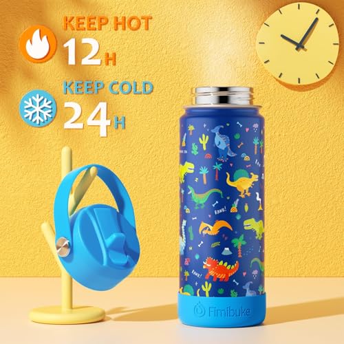 Fimibuke Kids Insulated Water Bottle, 18oz BPA FREE Kid Cup with Straw Double Wall Vacuum Tumbler 18/8 Stainless Steel Leak Proof Toddler Water Bottle for School Boys Girls (2 Pack, Unicorn/Dinosaur) - Image 3