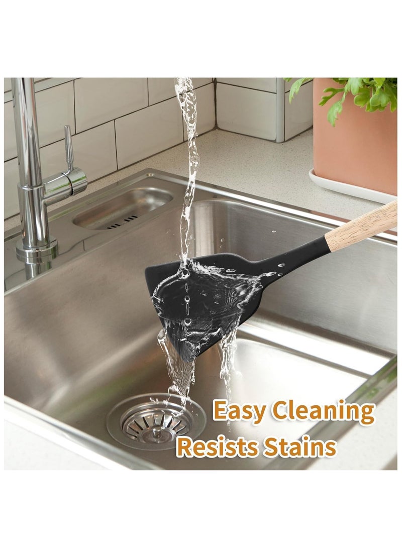 مارك ستور مجموعة أدوات مطبخ مكونة من 12 قطعة لجميع أنواع أواني الطهي، مجموعة أدوات سيليكون مقاومة للحرارة، ملاعق خشبية، أدوات لأواني الطهي غير اللاصقة - Image 5