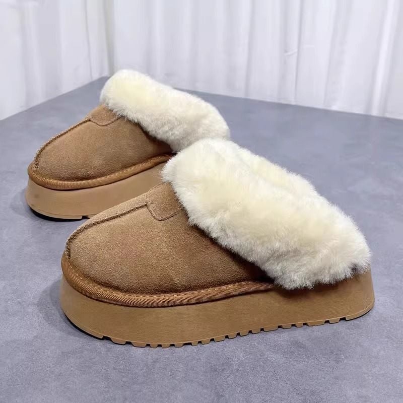 Mao Mao Thick Slippers Women'S 2024 Winter New Fur One-Piece Outwear Heightened Thickened Fleece-Lined Snow Boots - Image 2