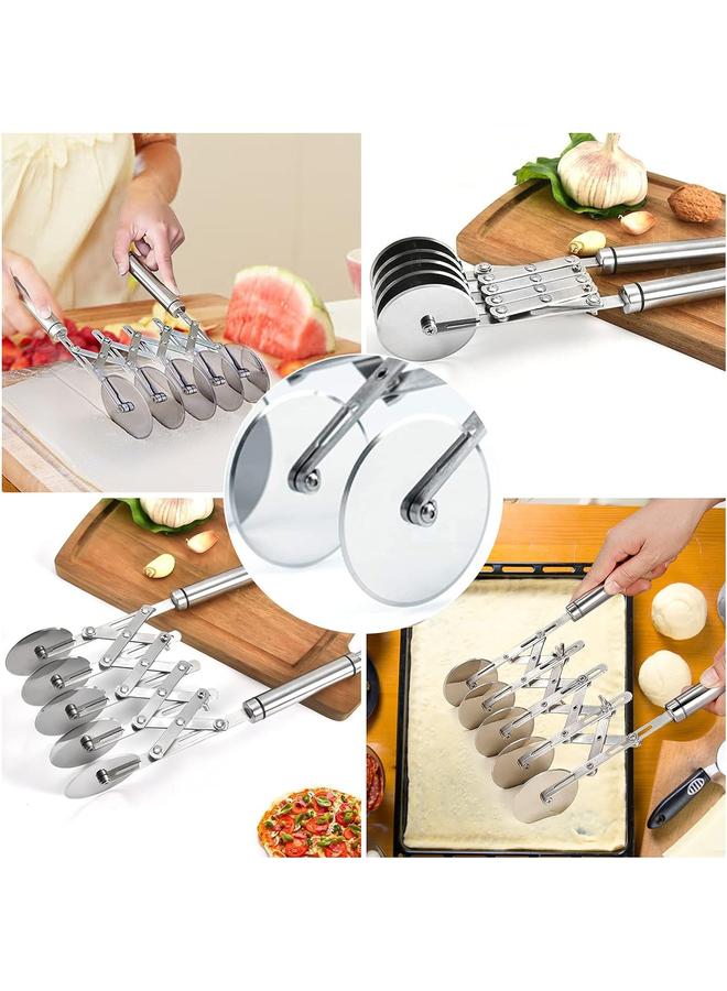 5 Wheel Pastry Cutter Stainless Pizza Slicer Multi-Round Dough Cutter Roller Cookie Pastry Knife Divider with Handle  - Image 5