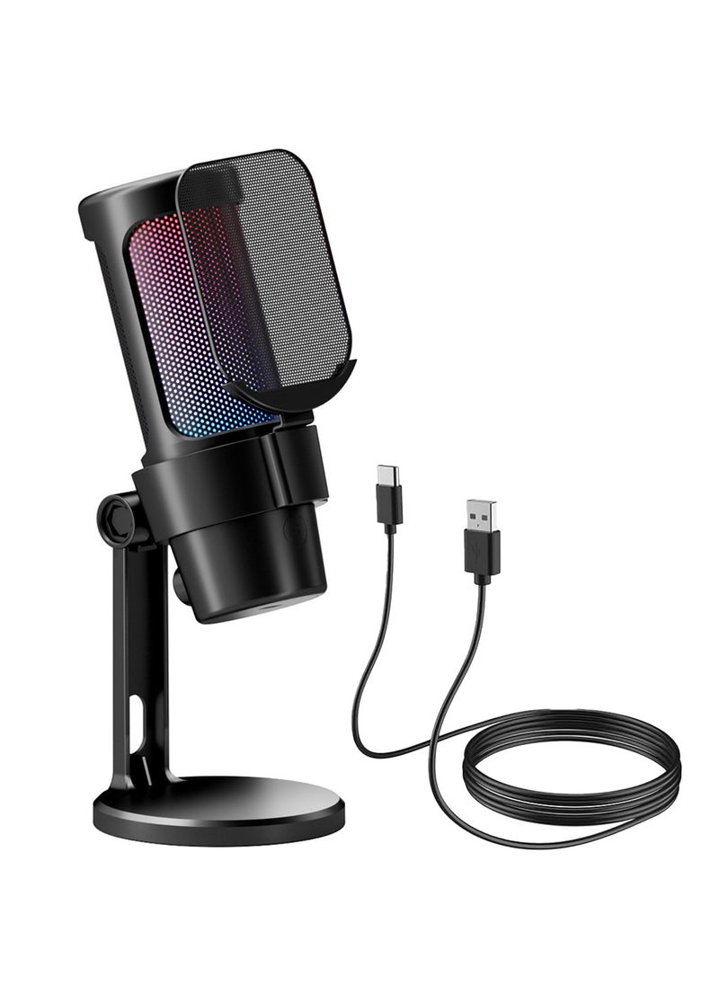 Mike Music Professional USB Gaming Microphone with RGB Lighting, Cardioid Pickup, Noise Filtering, Hi-Fi Sound, 192KHz/24Bit, 360° Adjustable Stand - 60cm Type-C Cable"  - Image 1