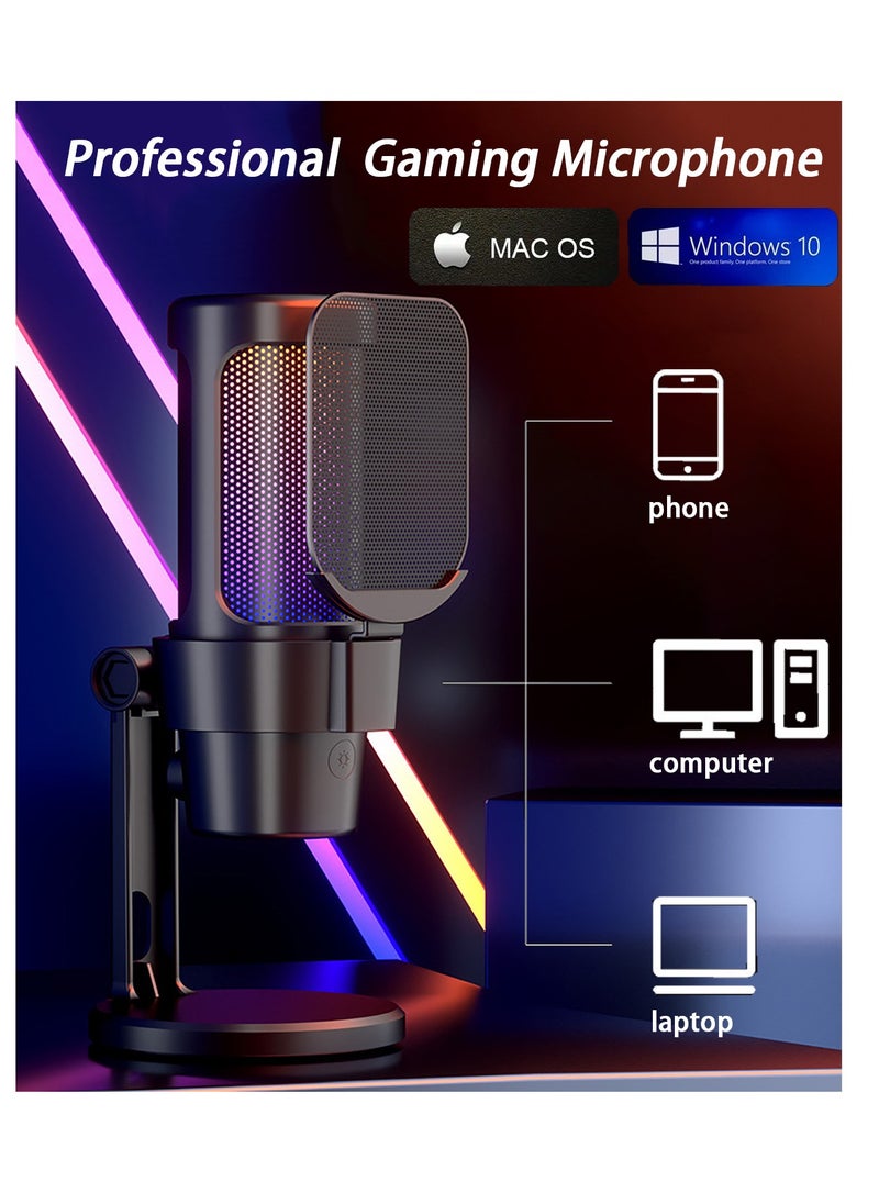 Mike Music Professional USB Gaming Microphone with RGB Lighting, Cardioid Pickup, Noise Filtering, Hi-Fi Sound, 192KHz/24Bit, 360° Adjustable Stand - 60cm Type-C Cable"  - Image 2