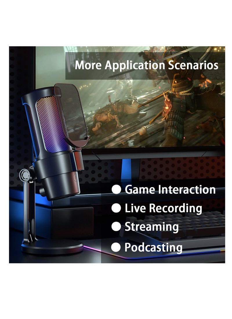 Mike Music Professional USB Gaming Microphone with RGB Lighting, Cardioid Pickup, Noise Filtering, Hi-Fi Sound, 192KHz/24Bit, 360° Adjustable Stand - 60cm Type-C Cable"  - Image 3