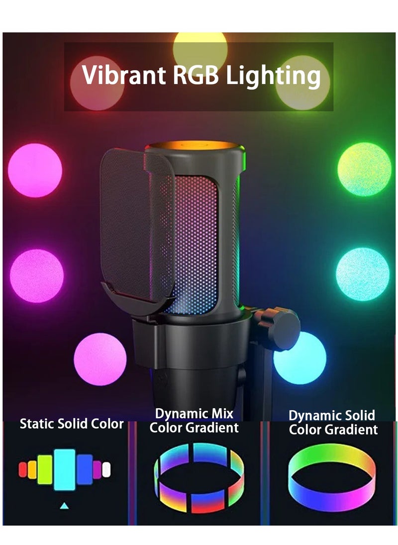 Mike Music Professional USB Gaming Microphone with RGB Lighting, Cardioid Pickup, Noise Filtering, Hi-Fi Sound, 192KHz/24Bit, 360° Adjustable Stand - 60cm Type-C Cable"  - Image 5