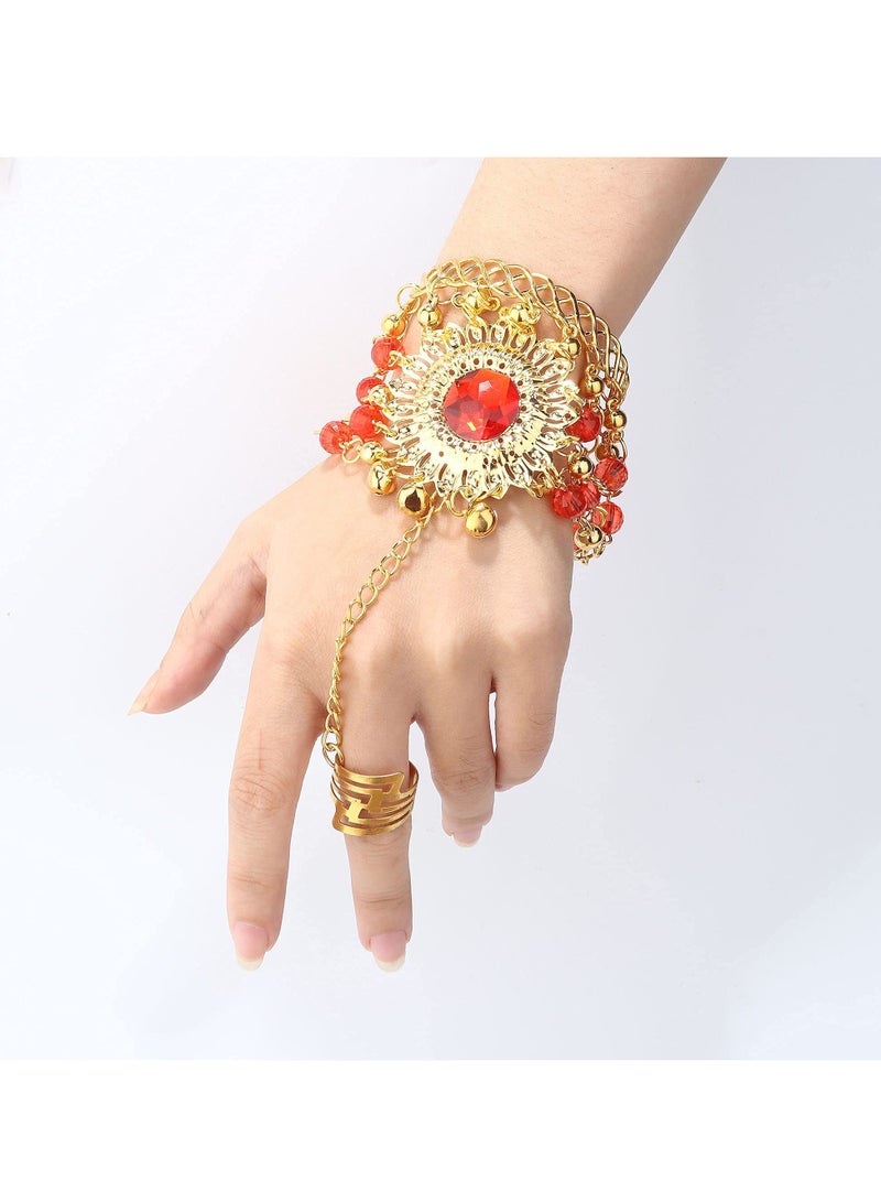 Excefore Belly Dance Jewelry Set for Women Head Jewelry Triangle Bracelet Rings Statement Necklace Clip on Earrings Indian Bollywood Style  Party Costume - Image 4