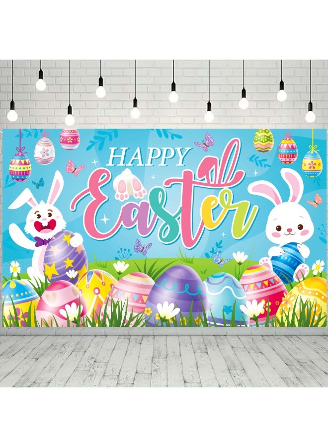 FRUITFUL PARTY 180cm×110cm Happy Easter Backdrop - 71''x43'' Bunny Photography Background Banner Party Photo Props for Spring Easter Party Decoration Supplies - Image 1