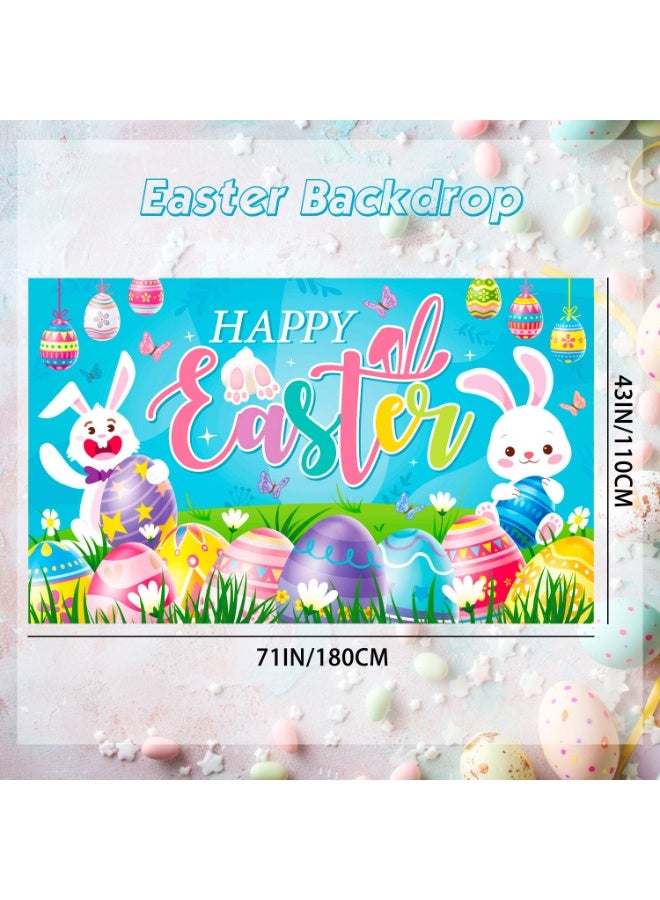 FRUITFUL PARTY 180cm×110cm Happy Easter Backdrop - 71''x43'' Bunny Photography Background Banner Party Photo Props for Spring Easter Party Decoration Supplies - Image 2