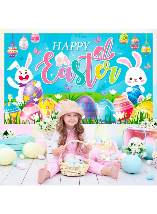 FRUITFUL PARTY 180cm×110cm Happy Easter Backdrop - 71''x43'' Bunny Photography Background Banner Party Photo Props for Spring Easter Party Decoration Supplies - Image 3