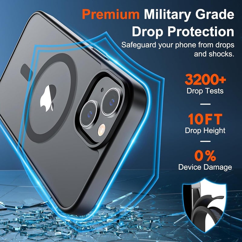Sounce Shockproof Superior Drop Protection Cover Scratch Resistant Case Premium Armor Magsafe Designed Shield Strong Megnetic Adsorption with Polycarbonate Protection for iPhone 14/13 [Matte Black] - Image 3
