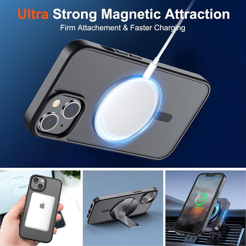 Sounce Shockproof Superior Drop Protection Cover Scratch Resistant Case Premium Armor Magsafe Designed Shield Strong Megnetic Adsorption with Polycarbonate Protection for iPhone 14/13 [Matte Black] - Image 2