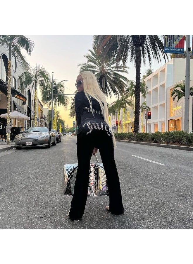 Juicy Couture Two Piece Set Diamonds Hoodie Crop Jacket And Joggers Pants Outfits Streetwear Jogging Suits - Image 3