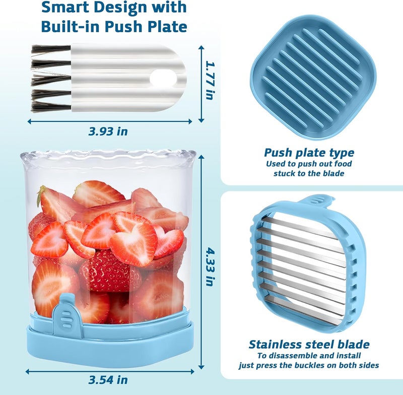 ANSOTHIN Strawberry Slicer Cup with Push Plate, Fruit Cutter Kitchen Gadget for Egg, Kiwi, Banana, Cucumber, Easy Fruit & Vegetable Slicer, Strawberry Cutter Tool for Quick Safe Cutting (Blue) - Image 2