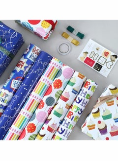 KASTWAVE Gift Wrapping Paper, Birthday Wrapping Paper for Kids, Gift Wrap Set for Birthday, Bridal Baby Shower, Weddings, Graduations, Women, Men, Boy, Girl, All Occasion (Blue)  - Image 1