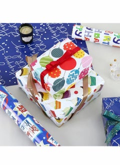 KASTWAVE Gift Wrapping Paper, Birthday Wrapping Paper for Kids, Gift Wrap Set for Birthday, Bridal Baby Shower, Weddings, Graduations, Women, Men, Boy, Girl, All Occasion (Blue)  - Image 2