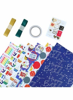 KASTWAVE Gift Wrapping Paper, Birthday Wrapping Paper for Kids, Gift Wrap Set for Birthday, Bridal Baby Shower, Weddings, Graduations, Women, Men, Boy, Girl, All Occasion (Blue)  - Image 3