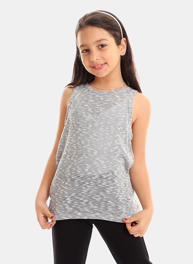kady Girls Self Pattern Sleeveless Tank Top -  Heather Light Grey - Image 1