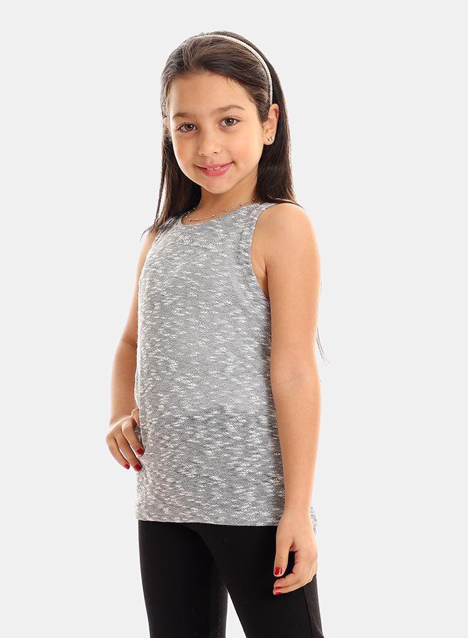 kady Girls Self Pattern Sleeveless Tank Top -  Heather Light Grey - Image 2