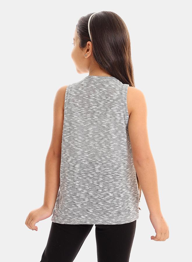 kady Girls Self Pattern Sleeveless Tank Top -  Heather Light Grey - Image 3