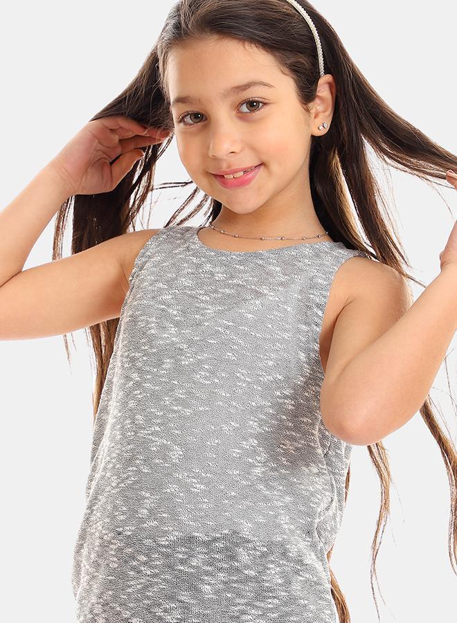 kady Girls Self Pattern Sleeveless Tank Top -  Heather Light Grey - Image 4