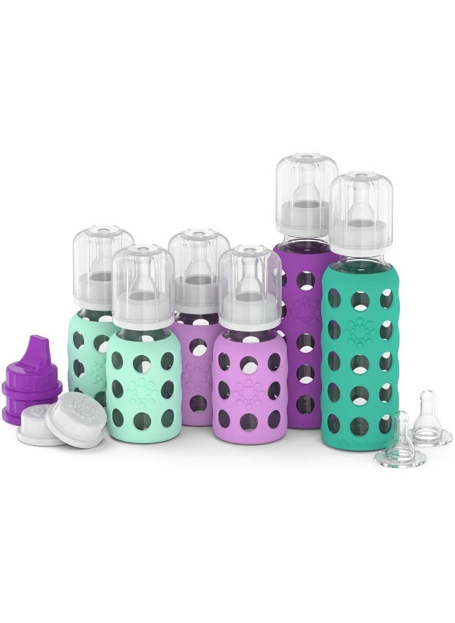 lifefactory Lifefactory Baby 6 Bottle Starter Set in Mint/Lavender and in Kale/Grape Flat & Sippy Caps Stage 3 16 Oz 12 Piece Set  - Image 2