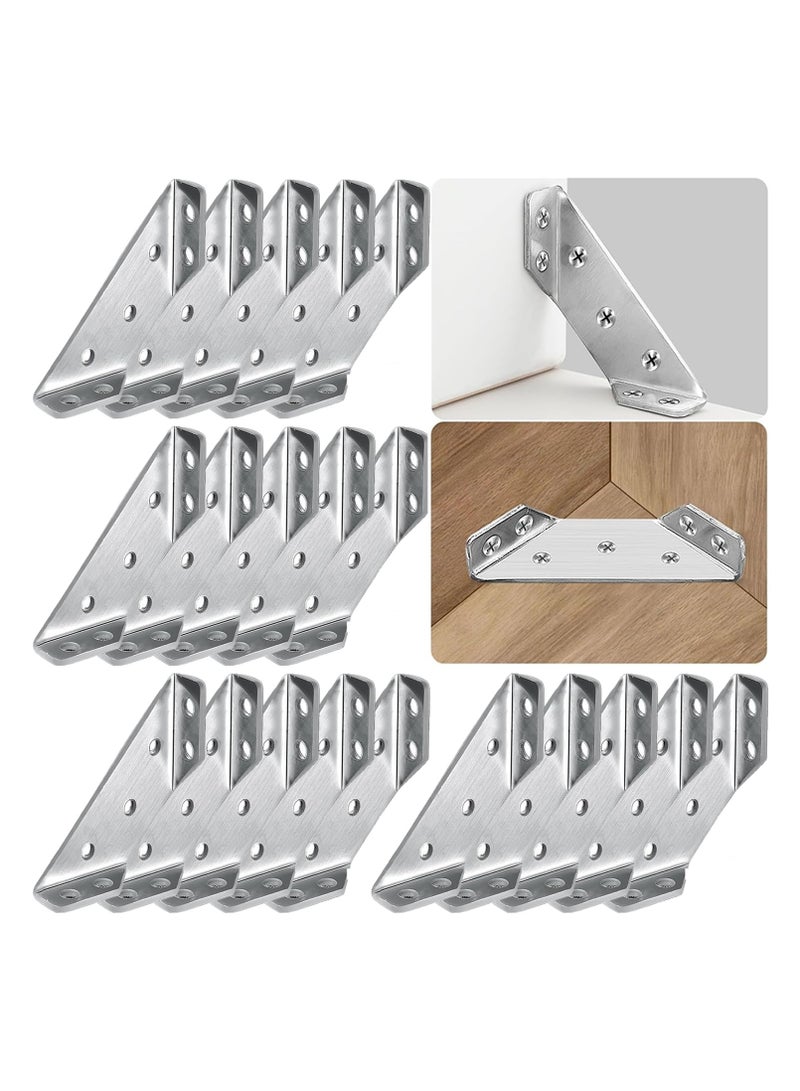 KASTWAVE 20Pcs Universal Stainless Steel Furniture Corner Connector, Trapeziform Brackets, Corner Braces, Corner Bracket for Wood, Shelf Supports, Shelving Brackets Heavy Duty  - Image 1
