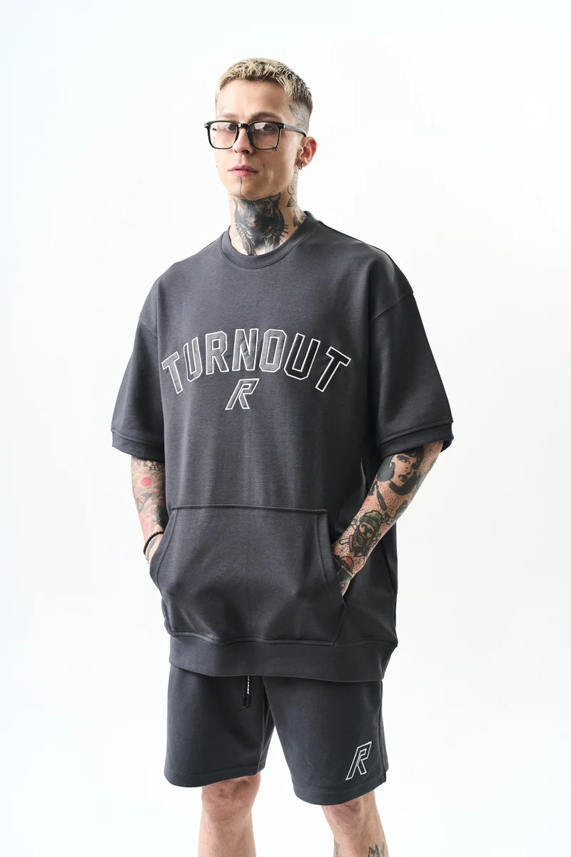 RESPIRE Turnout Embroidered Interlock Oversize Shorts Set, Smoked Grey (Füme)