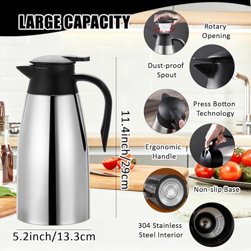 Ysglory 2 PCS 68 OZ Thermal Coffee Carafe Stainless Steel Creamer Pitcher Double Walled Vacuum Insulated Pitcher Thermal Hot Pot Flask with Brushes for Keeping Hot Coffee Tea - Image 3
