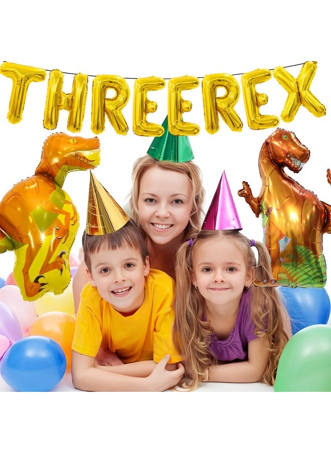 Bluegogo 16Pcs Three Rex Balloons, Three Rex Birthday Party Decorations Boy Dinosaur 3rd Birthday Party Supplies Include Three Rex Balloons Dinosaur Foil Balloons for 3 Rex Birthday Decorations Boys  - Image 5