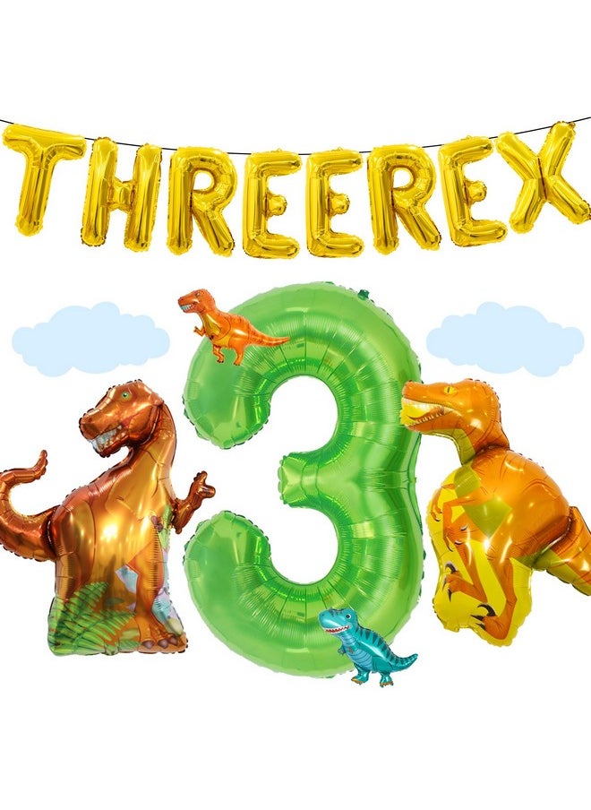 Bluegogo 16Pcs Three Rex Balloons, Three Rex Birthday Party Decorations Boy Dinosaur 3rd Birthday Party Supplies Include Three Rex Balloons Dinosaur Foil Balloons for 3 Rex Birthday Decorations Boys  - Image 1