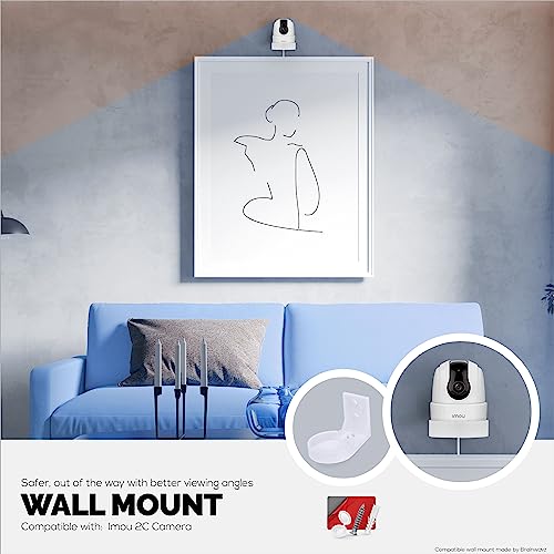 BRAINWAVZ Wall Mount Compatible with Imou 2C 2MP & 2C 4MP Pet & Baby Indoor Camera, Security Camera Holder Bracket, Reduce Blind Spots & Clutter, Adhesive & Screw-in Mounting - Easy to Install (White) - Image 4